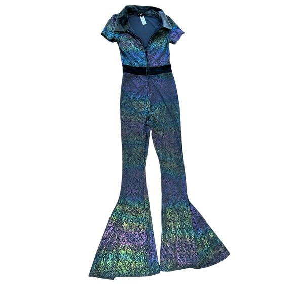 SpiritHoods Pants - Spirithoods Full Zip Jumpsuit Small Iridescent 70s Alien Psychedelic Rave Party